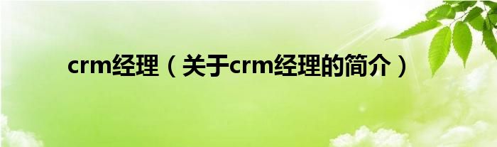 crm經(jīng)理（關于crm經(jīng)理的簡介）