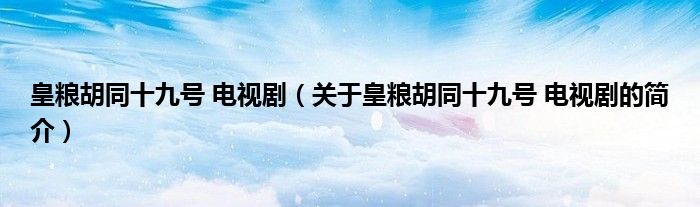 皇糧胡同十九號(hào) 電視?。P(guān)于皇糧胡同十九號(hào) 電視劇的簡介）
