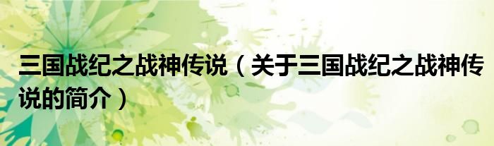 三國(guó)戰(zhàn)紀(jì)之戰(zhàn)神傳說（關(guān)于三國(guó)戰(zhàn)紀(jì)之戰(zhàn)神傳說的簡(jiǎn)介）