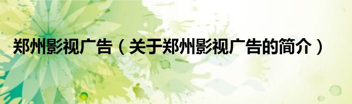 鄭州影視廣告（關于鄭州影視廣告的簡介）