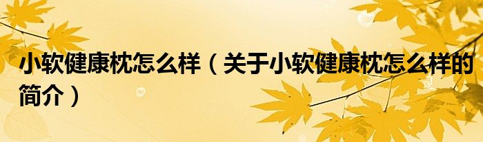小軟健康枕怎么樣（關于小軟健康枕怎么樣的簡介）