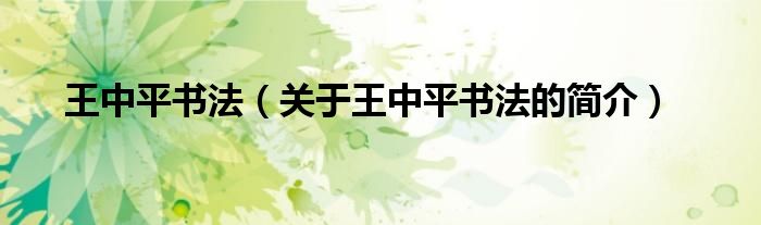 王中平書法（關(guān)于王中平書法的簡(jiǎn)介）