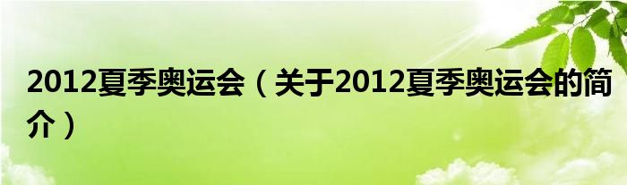 2012夏季奧運會（關于2012夏季奧運會的簡介）