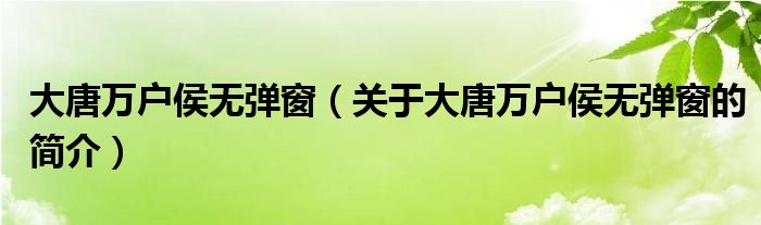 大唐萬(wàn)戶侯無(wú)彈窗（關(guān)于大唐萬(wàn)戶侯無(wú)彈窗的簡(jiǎn)介）
