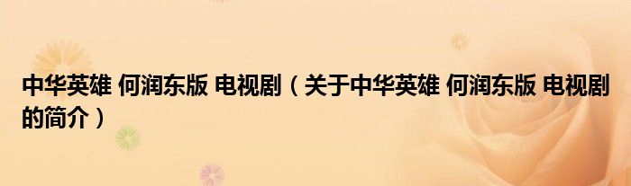 中華英雄 何潤東版 電視劇（關(guān)于中華英雄 何潤東版 電視劇的簡介）