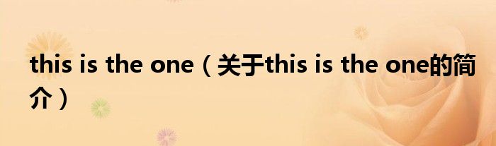 this is the one（關于this is the one的簡介）