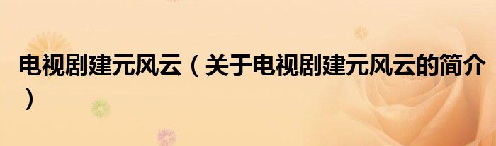 電視劇建元風云（關于電視劇建元風云的簡介）