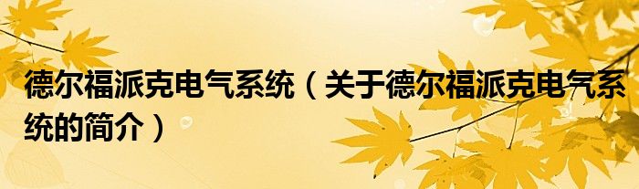 德?tīng)柛Ｅ煽穗姎庀到y(tǒng)（關(guān)于德?tīng)柛Ｅ煽穗姎庀到y(tǒng)的簡(jiǎn)介）