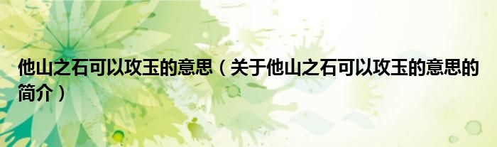 他山之石可以攻玉的意思（關于他山之石可以攻玉的意思的簡介）