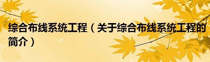 綜合布線系統(tǒng)工程（關(guān)于綜合布線系統(tǒng)工程的簡(jiǎn)介）