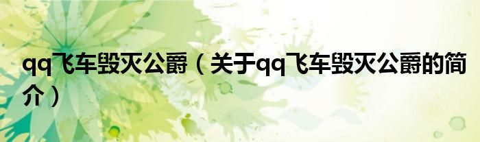qq飛車毀滅公爵（關(guān)于qq飛車毀滅公爵的簡介）