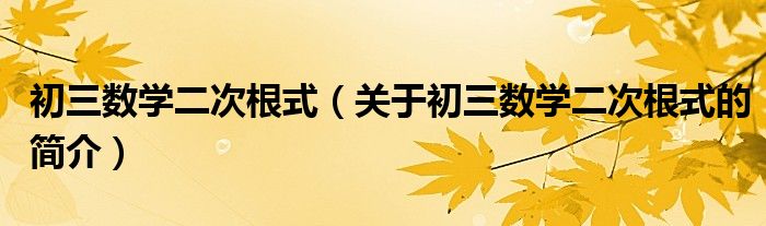 初三數(shù)學(xué)二次根式（關(guān)于初三數(shù)學(xué)二次根式的簡介）