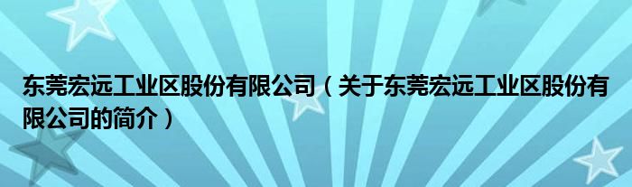 東莞宏遠工業(yè)區(qū)股份有限公司（關(guān)于東莞宏遠工業(yè)區(qū)股份有限公司的簡介）