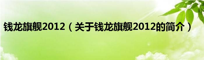 錢(qián)龍旗艦2012（關(guān)于錢(qián)龍旗艦2012的簡(jiǎn)介）