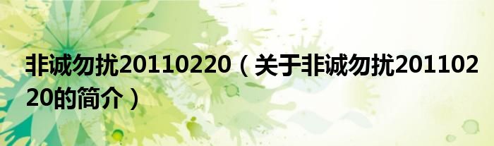 非誠(chéng)勿擾20110220（關(guān)于非誠(chéng)勿擾20110220的簡(jiǎn)介）