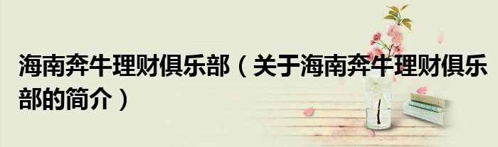 海南奔牛理財(cái)俱樂(lè)部（關(guān)于海南奔牛理財(cái)俱樂(lè)部的簡(jiǎn)介）