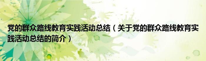 黨的群眾路線教育實踐活動總結（關于黨的群眾路線教育實踐活動總結的簡介）