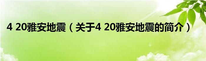 4 20雅安地震（關(guān)于4 20雅安地震的簡(jiǎn)介）