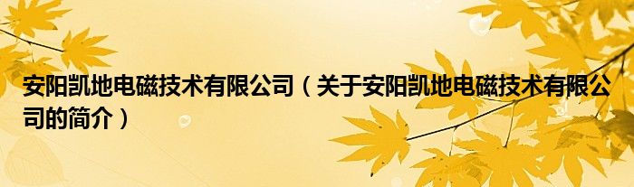 安陽凱地電磁技術(shù)有限公司（關于安陽凱地電磁技術(shù)有限公司的簡介）