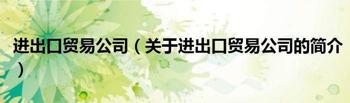進(jìn)出口貿(mào)易公司（關(guān)于進(jìn)出口貿(mào)易公司的簡(jiǎn)介）