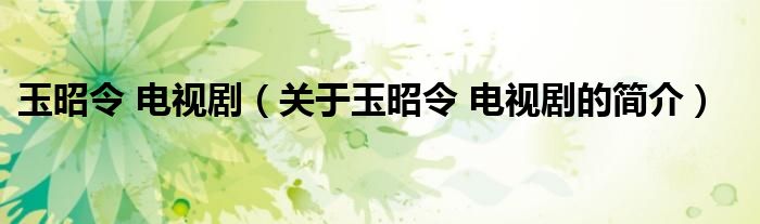 玉昭令 電視?。P(guān)于玉昭令 電視劇的簡(jiǎn)介）