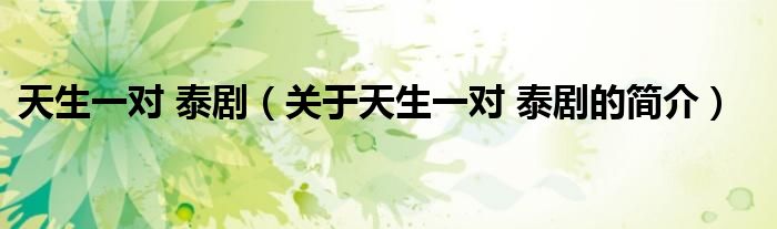 天生一對(duì) 泰?。P(guān)于天生一對(duì) 泰劇的簡(jiǎn)介）