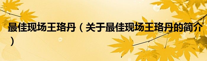 最佳現場王珞丹（關于最佳現場王珞丹的簡介）