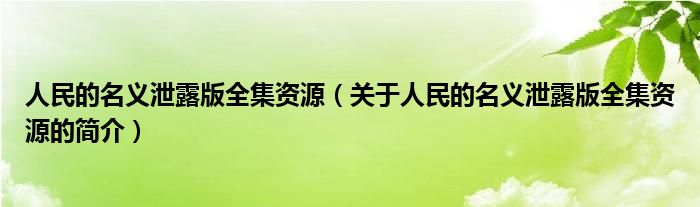 人民的名義泄露版全集資源（關于人民的名義泄露版全集資源的簡介）