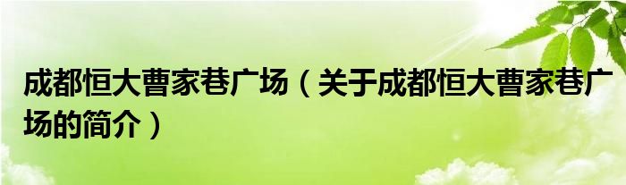 成都恒大曹家巷廣場（關于成都恒大曹家巷廣場的簡介）