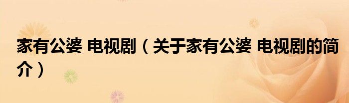 家有公婆 電視?。P(guān)于家有公婆 電視劇的簡介）