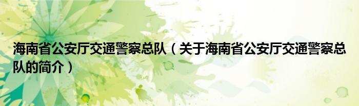 海南省公安廳交通警察總隊（關于海南省公安廳交通警察總隊的簡介）