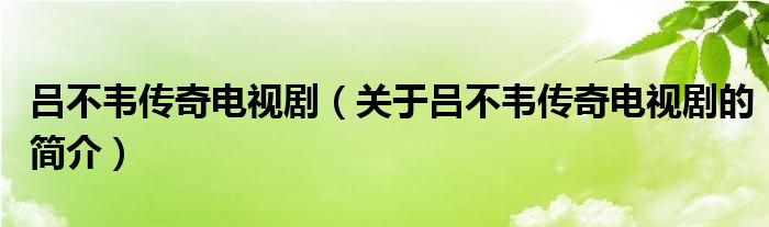 呂不韋傳奇電視?。P(guān)于呂不韋傳奇電視劇的簡(jiǎn)介）