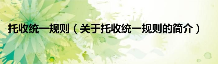 托收統(tǒng)一規(guī)則（關(guān)于托收統(tǒng)一規(guī)則的簡(jiǎn)介）