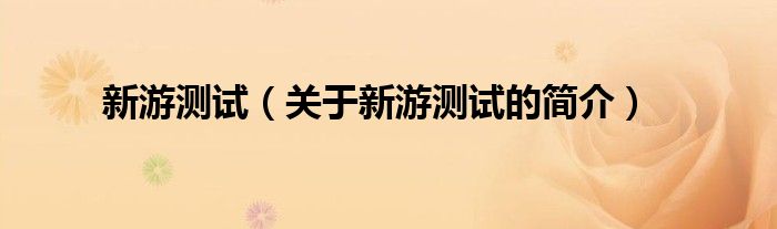 新游測試（關于新游測試的簡介）
