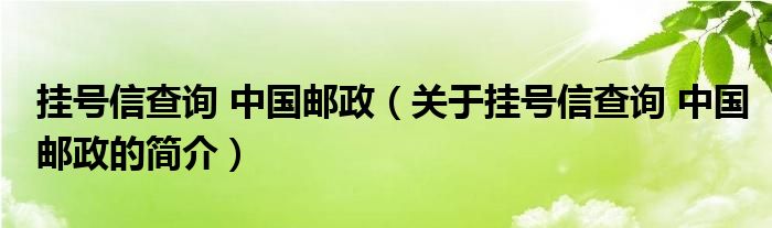 掛號信查詢 中國郵政（關(guān)于掛號信查詢 中國郵政的簡介）