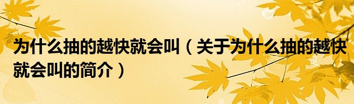 為什么抽的越快就會叫（關(guān)于為什么抽的越快就會叫的簡介）