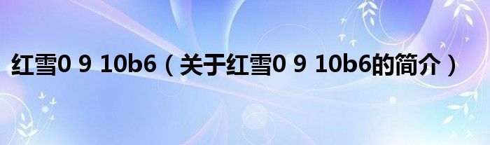 紅雪0 9 10b6（關(guān)于紅雪0 9 10b6的簡(jiǎn)介）