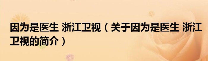 因為是醫(yī)生 浙江衛(wèi)視（關(guān)于因為是醫(yī)生 浙江衛(wèi)視的簡介）