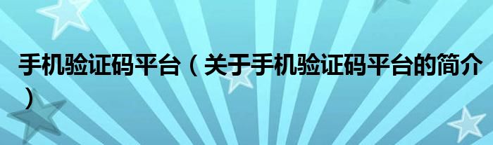 手機(jī)驗(yàn)證碼平臺(tái)（關(guān)于手機(jī)驗(yàn)證碼平臺(tái)的簡介）
