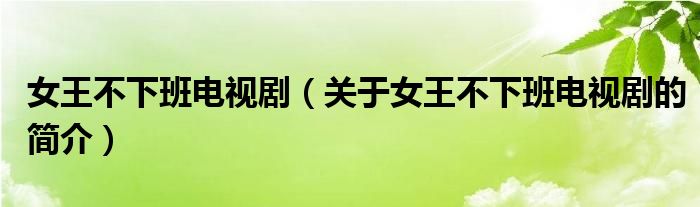 女王不下班電視劇（關(guān)于女王不下班電視劇的簡(jiǎn)介）