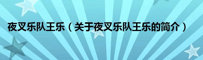 夜叉樂隊王樂（關于夜叉樂隊王樂的簡介）