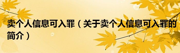 賣個人信息可入罪（關于賣個人信息可入罪的簡介）
