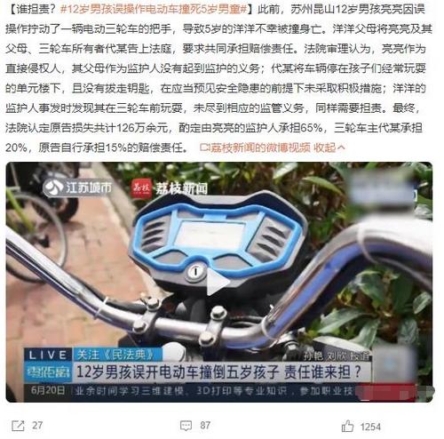 12歲男孩誤操作電動車撞死5歲男童，法院判決共同承擔(dān)賠償責(zé)任