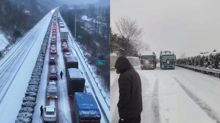 湖北京山高速男子堵車50多小時(shí)，道路惡劣成主因